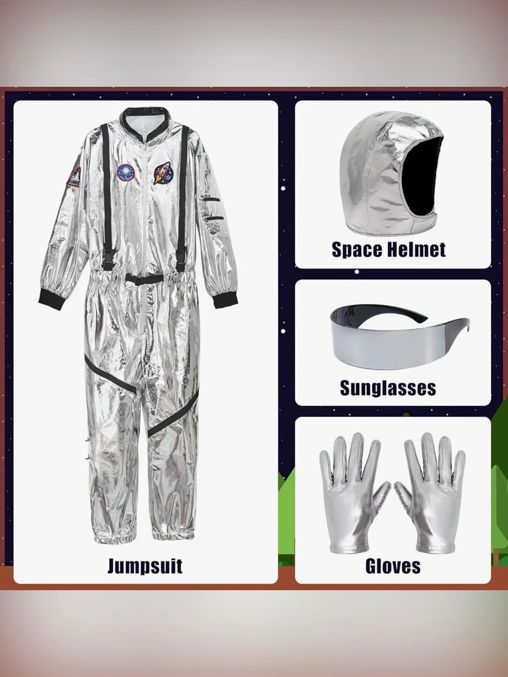 Astronaut Costume Adult Silver Spaceman Suit Unisex Halloween